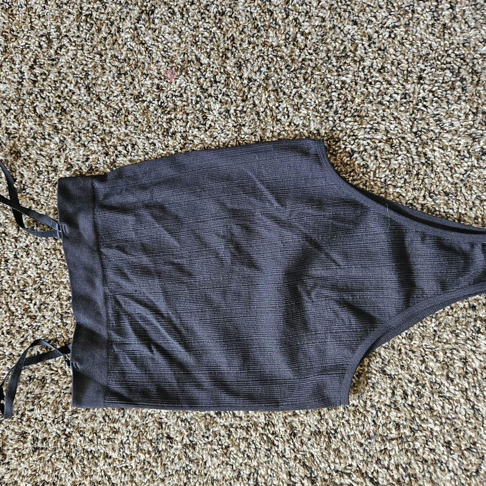 Black Ribbed Bodysuit Tank Top with Side Ties